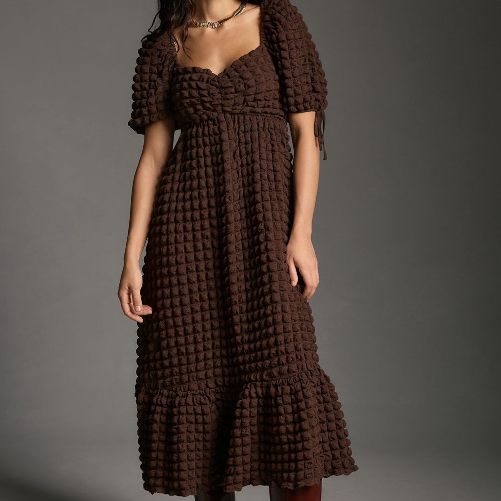 ANTHROPOLOGIE PUFF SLEEVE MIDI DRESS - worn twice. Size L.